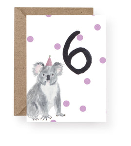 Western Sketch Koala Age 6 Birthday Card