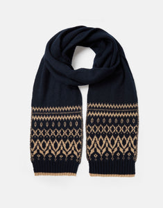 Joules Shetland French Navy Fairisle Knitted Scarf