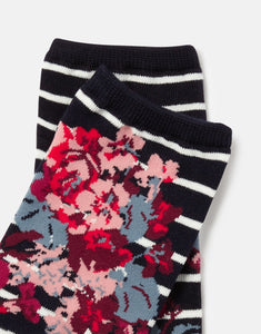 Joules Excellent Everyday Single Eco Vero Socks / French Navy Floral Size 4-8