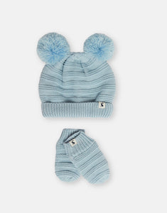 Joules Pom Set Light Blue Knitted Hat And Glove Set 0-24 Months / 2-4 Years