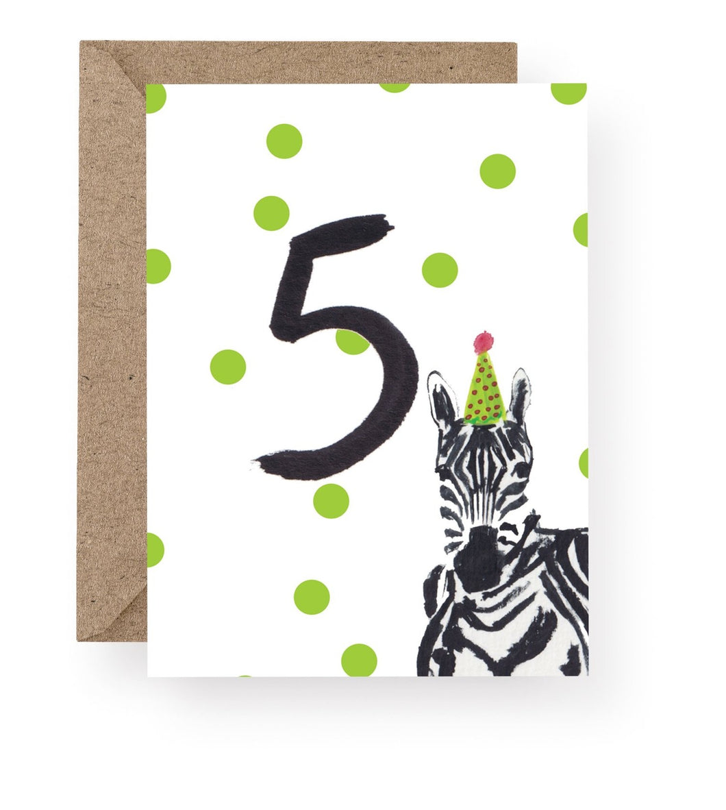 Western Sketch Zebra Age 5 Birthday Card