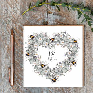Toasted Crumpet Age 18 Bees & Eucalyptus Birthday Card