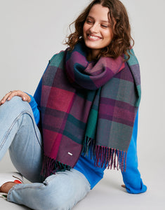 Joules Wetherby Navy Pink Check Scarf