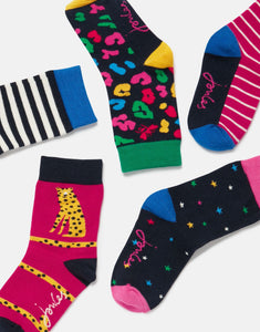 Joules Brill Bamboo Girls 5 Pack Socks Size 6-12 / Pink Leopard