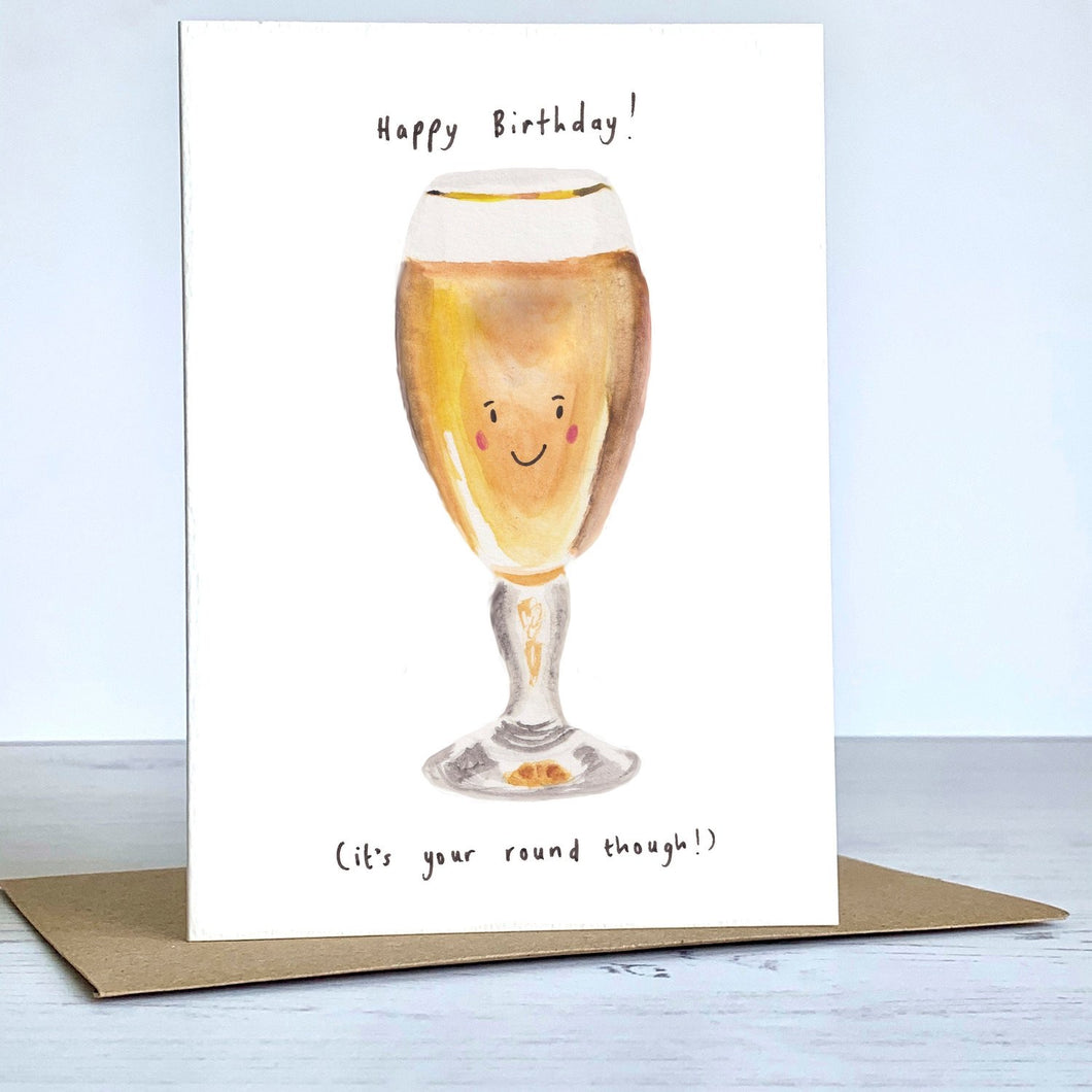 Western Sketch Happy Birthday (It's your round though!) Beer Card